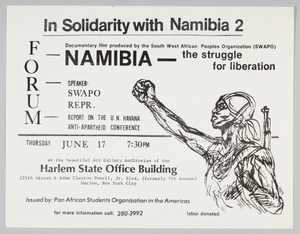 Flyer announcing a forum and film showing on Namibia