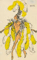 Costume design drawing,topless showgirl in yellow and black feathers #14, Las Vegas, June 5, 1980