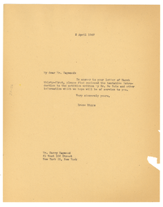 Letter from Ellen Irene Diggs to Harry Haywood