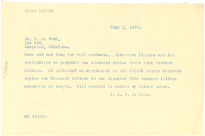 Letter from W. E. B. Du Bois to H. M. Bond