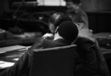 Anthony Ray Hinton conferring with his lawyer, Sheldon Perhacs, during his capital murder trial in Birmingham, Alabama.