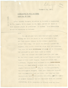 Memorandum from W. E. B. Du Bois to New York Public Library