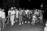 Marchers on a street in downtown Montgomery, Alabama, during a civil rights demonstration.