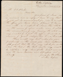 Letter from Luther Capron, Worcester, to Amos Augustus Phelps, June 17 1839