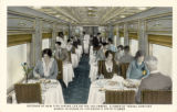 Interior of new type dining car on The Columbine, flower of travel comfort