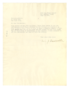 Letter from Vada J. Somerville to W. E. B. Du Bois