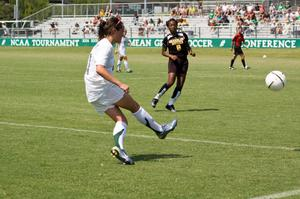 Kendall Juett after kicking the ball