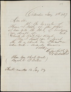 W.I. Dale, Columbia, S.C., autograph letter signed to Ziba B. Oakes, 8 January 1857