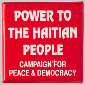 Pinback button with “Power to the Haitian People”