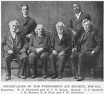 Secretaries of the Freedmen's Aid Society, 1866-1912; Standing : W. P. Thirkield and M. C. B. Mason; Seated: J. C. Hartzel, J. M. Walden, R. S. Rust, and J. W. Hamilton