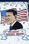 Barack Obama, detail of mural painted by Wardell McClain, artist, Sponsored by Sims Barbershop, Champlain Ave. at 47th St., Chicago, 2016