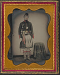 [Unidentified soldier in uniform of 79th New York Infantry Regiment ("Cameron Highlanders") with kilt and sporran holding sword]