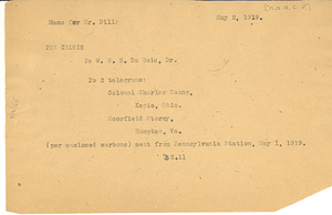 Memorandum from W. E. B. Du Bois to Augustus Granville Dill