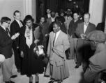 Constance Baker Motley and Arthur Shores at the federal courthouse in Birmingham, Alabama, for a hearing against Autherine Lucy.