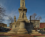 Lower portion of the Soldiers and Sailors Monument on Centre Square in Easton, Pennsylvania, a small city located at the confluence of the Delaware and Lehigh rivers, roughly 55 miles north of Philadelphia and 70 miles west of New York City. Easton is the easternmost city in the Lehigh Valley Unveiled in 1900, the four-sided monument honors the branches ofthe Union's forces during the Civil War: infantry, artillery, cavalry, and navy