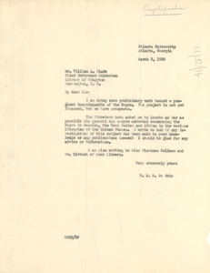 Letter from W. E. B. Du Bois to Library of Congress