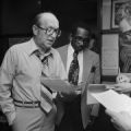 Rabbi Milton Grafman and Reverend Edward Gardner at city hall in Birmingham, Alabama, presenting the report of an extraordinary committee formed to investigate the shooting death of Bonita Carter.