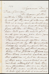 Letter from Samuel Joseph May, Syracuse, [N.Y.], to William Lloyd Garrison, Dec[ember] 16 1852