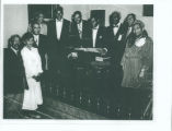 Jacob Avery Downs, Sr., Rubye Downs, Dr. Granville Reed, Jr., LaVera Allen, William Small, Rev. M. J. Higgenbothham, Rev. A. C. Wright, Rev. J. C. Brewer, Dr. J. A. Alexander, Ada Hammond. April 9, 1954 at the St. James A. M. E. District Conference