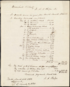 Massachusetts Anti-Slavery Society expense account of A. A. Phelps from Dec. 1 to March 1 1838