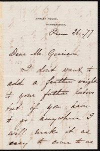 Letter from Ellen Dana Conway, Hammersmith, [England], to William Lloyd Garrison, 26 June. [18]77