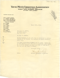 Letter from Young Men's Christian Association of the City of New York, West 135th Street Branch, to W. E. B. Du Bois