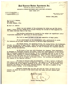 Letter from Dunbar National Bank to W. E. B. Du Bois