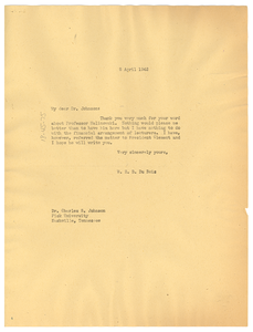 Letter from W. E. B. Du Bois to Fisk University