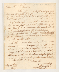 Letter from John Woodside to Stephen Pleasonton