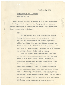 Memorandum from W. E. B. Du Bois to New York Public Library