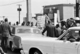 Protestors picketing during the arrival of Vice President Hubert Humphrey at the airport in Birmingham, Alabama.