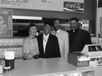 Clemon's Restaurant event participants posing with Pat Russell, Los Angeles, 1984