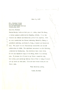 Letter from W. E. B. Du Bois to Dorothy Porter