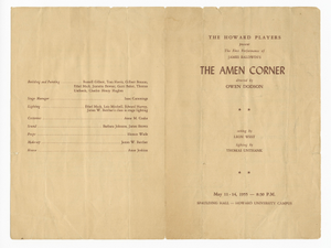 Program from the first performance of "The Amen Corner"