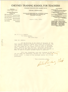 Letter from Cheyney Training School for Teachers to W. E. B. Du Bois