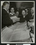 Charlotta Bass and other members of the Independent Progressive Party of California submit petitions to allow party candidates to appear on the ballot, 1948, Los Angeles(?)