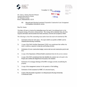 Massachusetts Housing Investment Corporation construction loan arrangement with Inquilinos Boricuas En Accion.