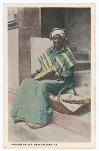 Postcard of a praline seller