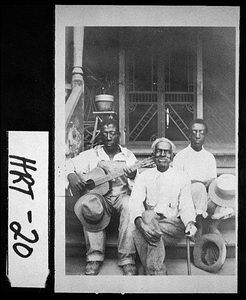 Photograph of three generations of Ectors seated on the steps of the porch of Mrs. William B. McCurry, Hartwell, Hart County, Georgia, ca. 1930