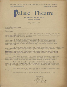 Letter: Ensley, Alabama to Stein Enterprises, Macon, Georgia, 1927 July 25