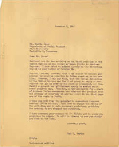 Letter from Hugh H. Smythe to Race Relations