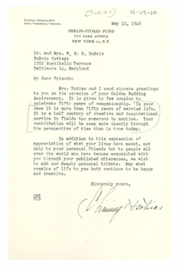 Letter from Channing H. Tobias to W. E. B. and Nina Du Bois