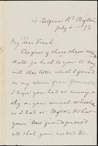 Letter from Mary Anne Estlin, Clifton, [Bristol, England], to Francis Jackson Garrison, 1877 July 6