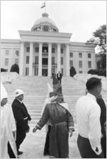 Klansmen in front of the Capitol at a Ku Klux Klan rally in Montgomery, Alabama.