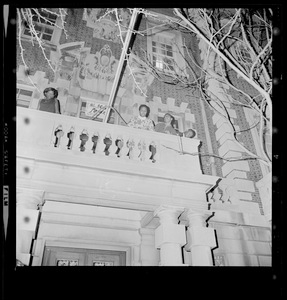 A few of the 300 students participating in the Administration Building sit-in at BU, seen on the balcony