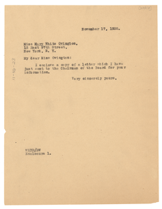 Letter from W. E. B. Du Bois to Mary White Ovington