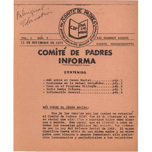 Comite de Padres Informa Vol I. Num. 9. 15 de Noviembre de 1975.