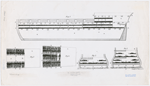 Schematic drawing of an English slave ship, possibly the Brookes, showing the layout of the cargo hold areas for transporting African slaves