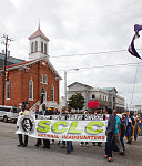 March from Selma to Montgomery recreating the important Civil Rights event that happened in 1965, ended with this walk up to the Alabama Capitol in Montgomery and passed by the Dexter Avenue King Memorial Baptist Church where Martin Luther King preached