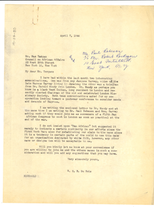 Letter from W. E. B. Du Bois to Council on African Affairs